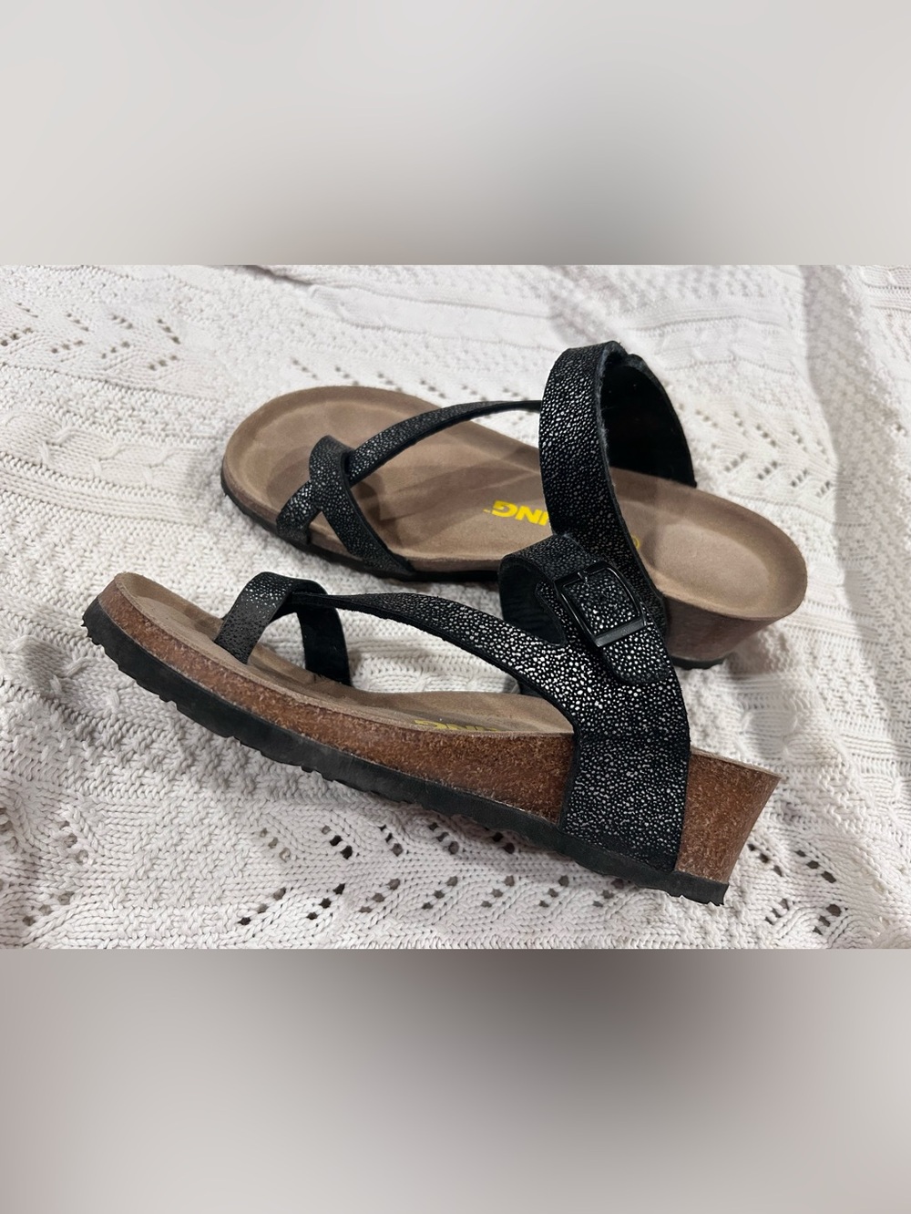 Viking Tofino Cork Wedge Sandals Size 9 Black Sparkle